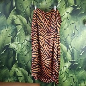 Tiger stripe satin midi skirt